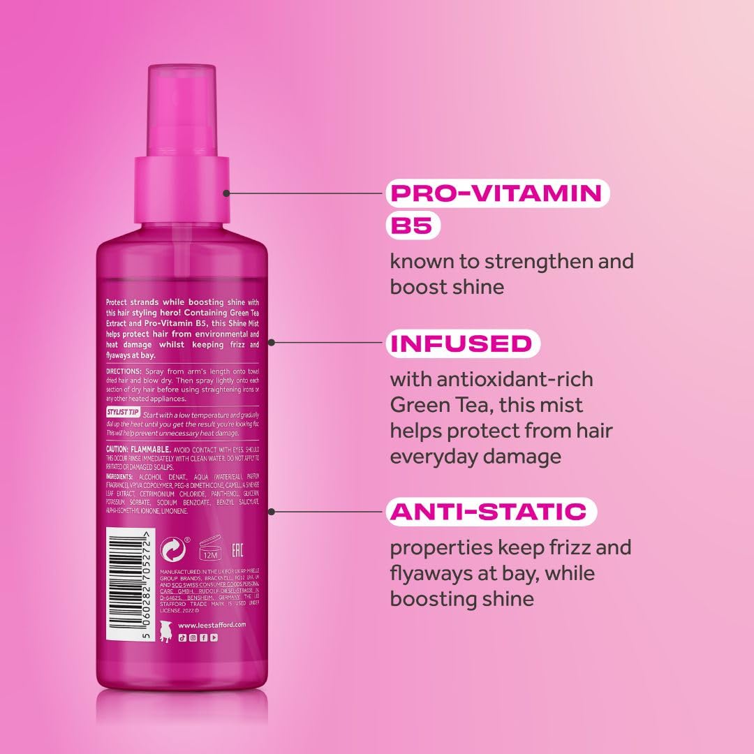 Lee Stafford Heat Protectant Spray | Styling Collection - Frizz Control Thermal Defense Shine Mist for Daily Use, Flat Iron & Blow Dry Safe, 6.7 Fl Oz