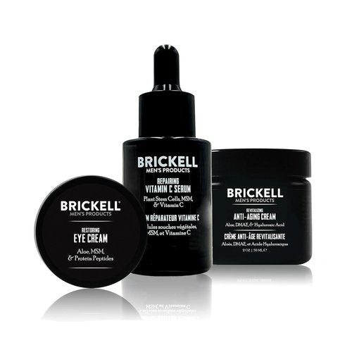 Brickell Men's Anti-Aging Skin Care Routine - Night Cream, Vitamin C Serum & Eye Cream Gift Set