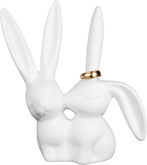 Creative Co-Op Ceramic Bunny Rabbits Ring Holder - Charming Home Decor for Jewelry Display