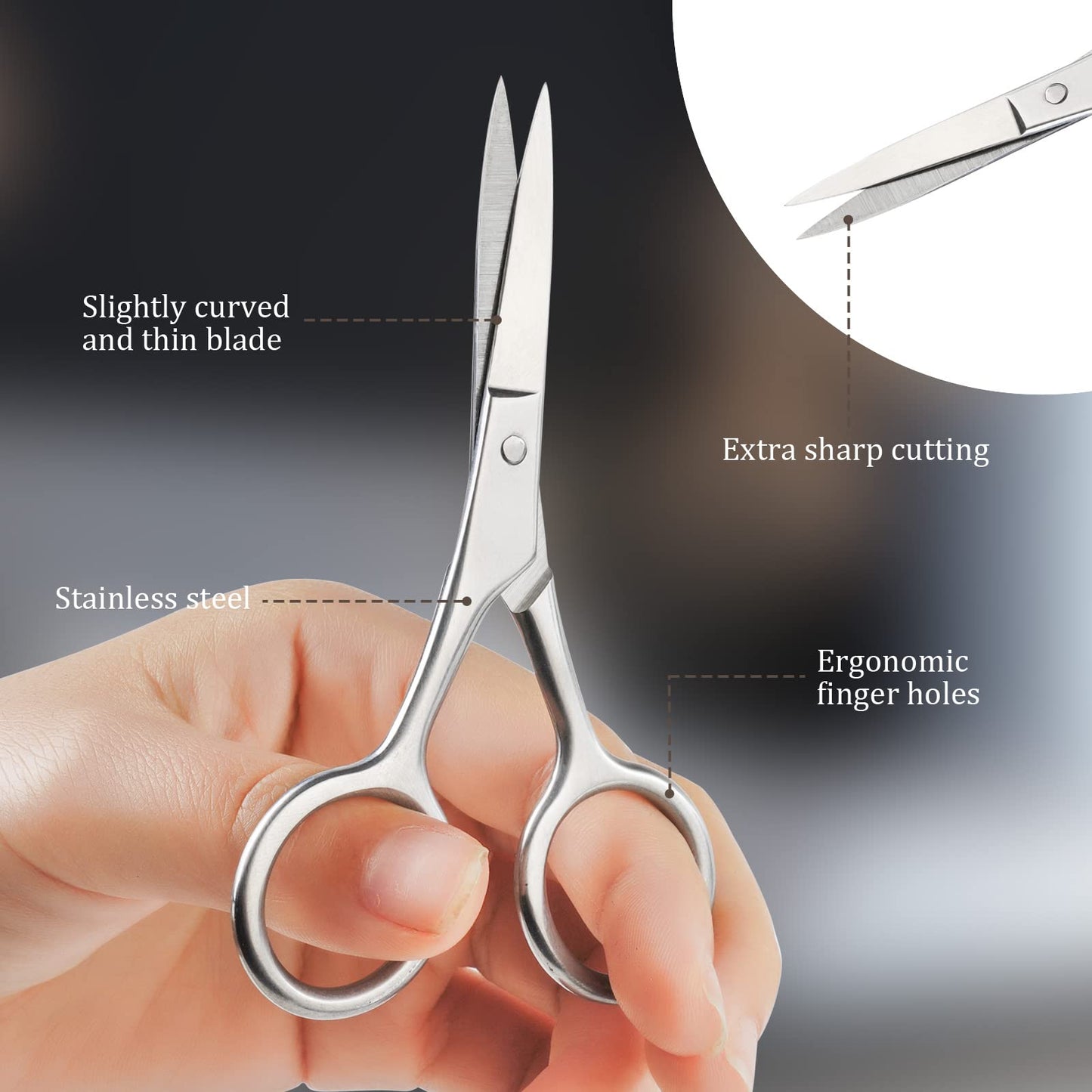 URAQT Cuticle Scissors with Leather Pouch, Manicure Scissors Kits Nail Scissors Sharp Curved Professional Stainless Steel Manicure, Grooming Scissors for Eyebrow, Mustache, Dry Skin - Nail Scissors