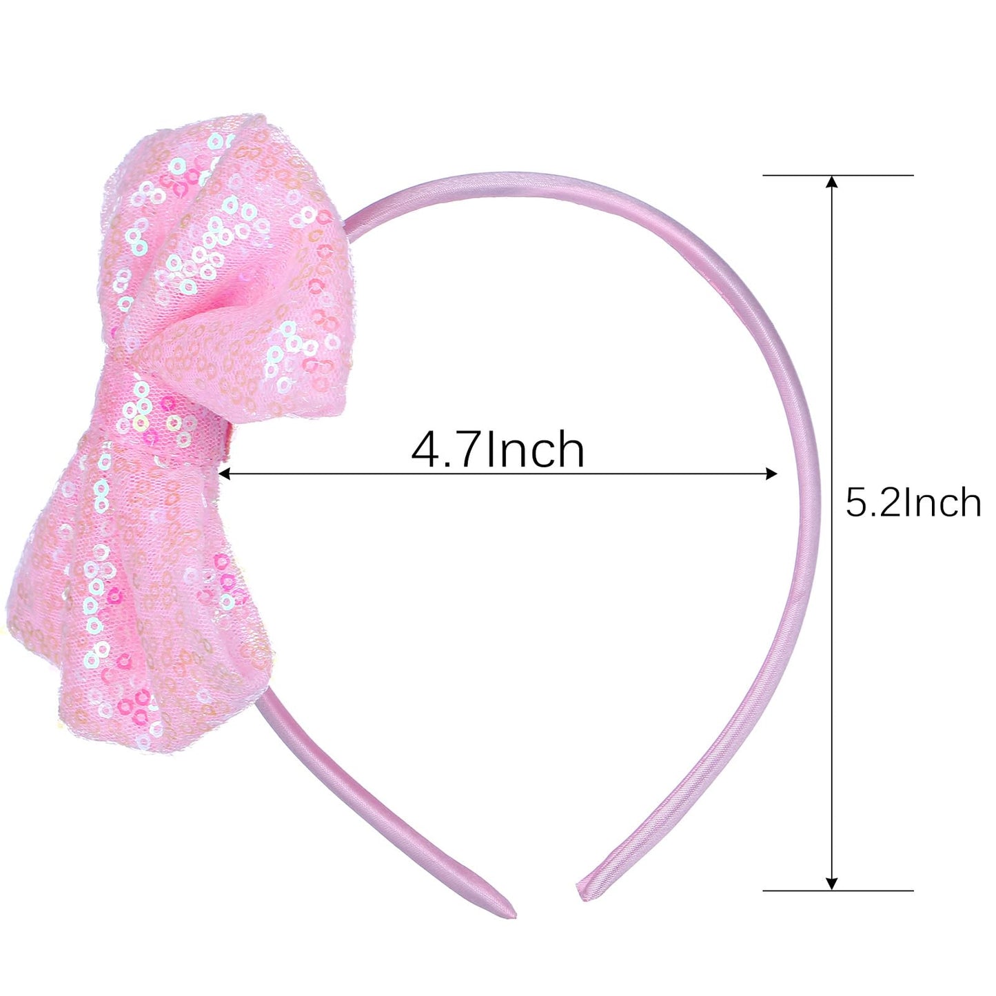 Kiszu Sparkly Sequin Hair Bow Headbands Fashion Glitter Cute Boutique Ribbon Bows for Girls, Kids, and Women (Pink)