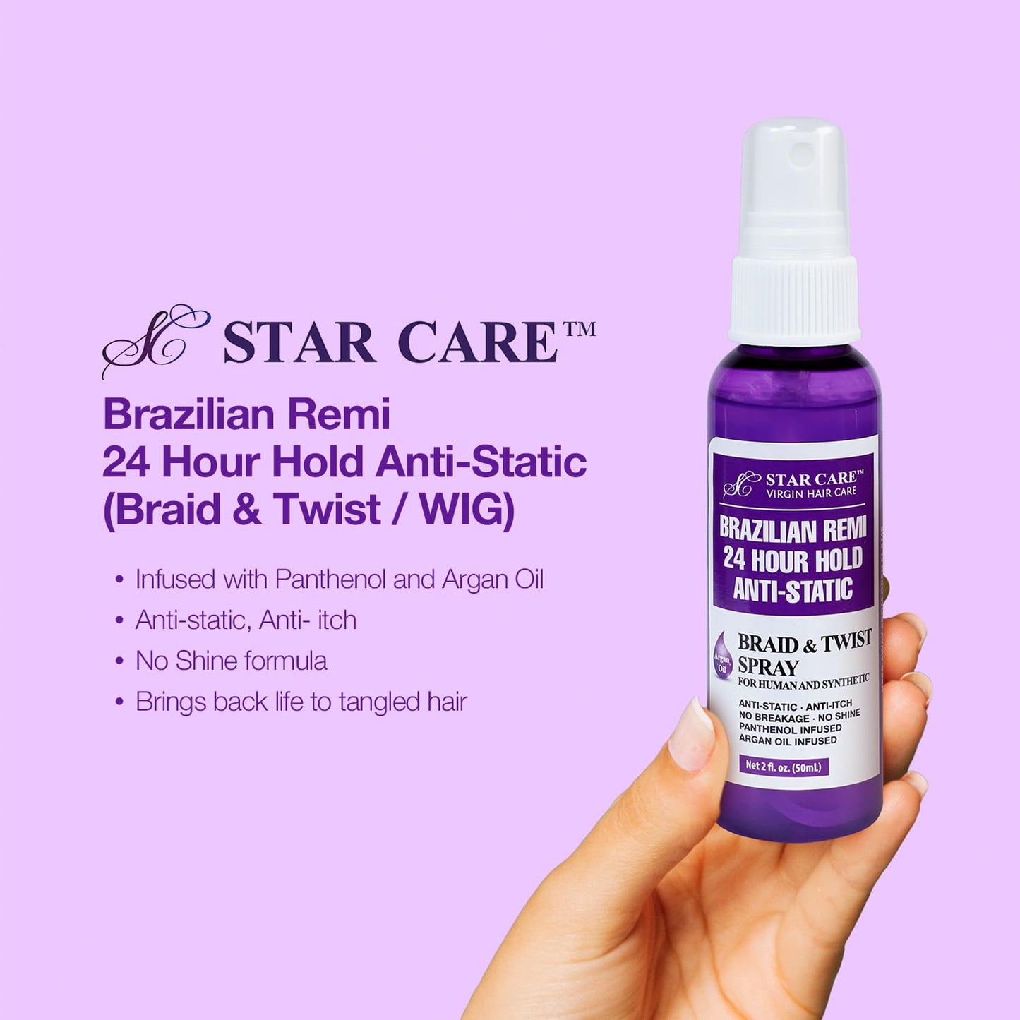 Brazilian Remi Detangler Spray - 24 Hour Hold Anti-Static Formula for Braids & Twists