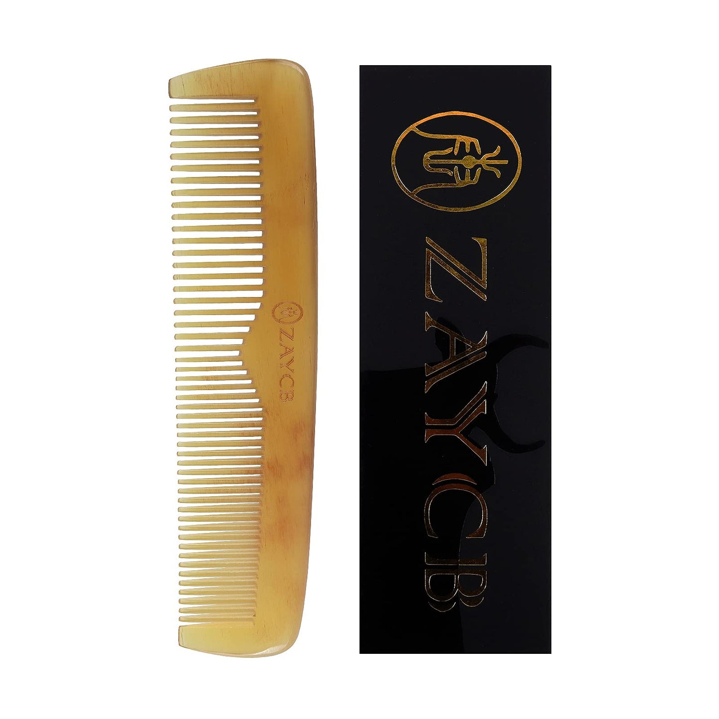 ZAYCB Buffalo Horn Fine Tooth Comb - Anti-Static Hair Comb - Hair Styling Detangling Comb for All Hair Types (Men, Women, Kids)