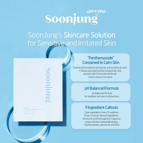 ETUDE SoonJung Sheet Mask - 100% Bamboo Moisturizing Face Mask for Sensitive Skin | 5pcs Pack