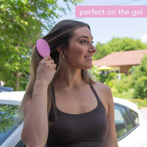 FRAMAR Mini Hair Brush Detangler - Compact Travel Brush Reducing Breakage for All Hair Types - Matte Pink