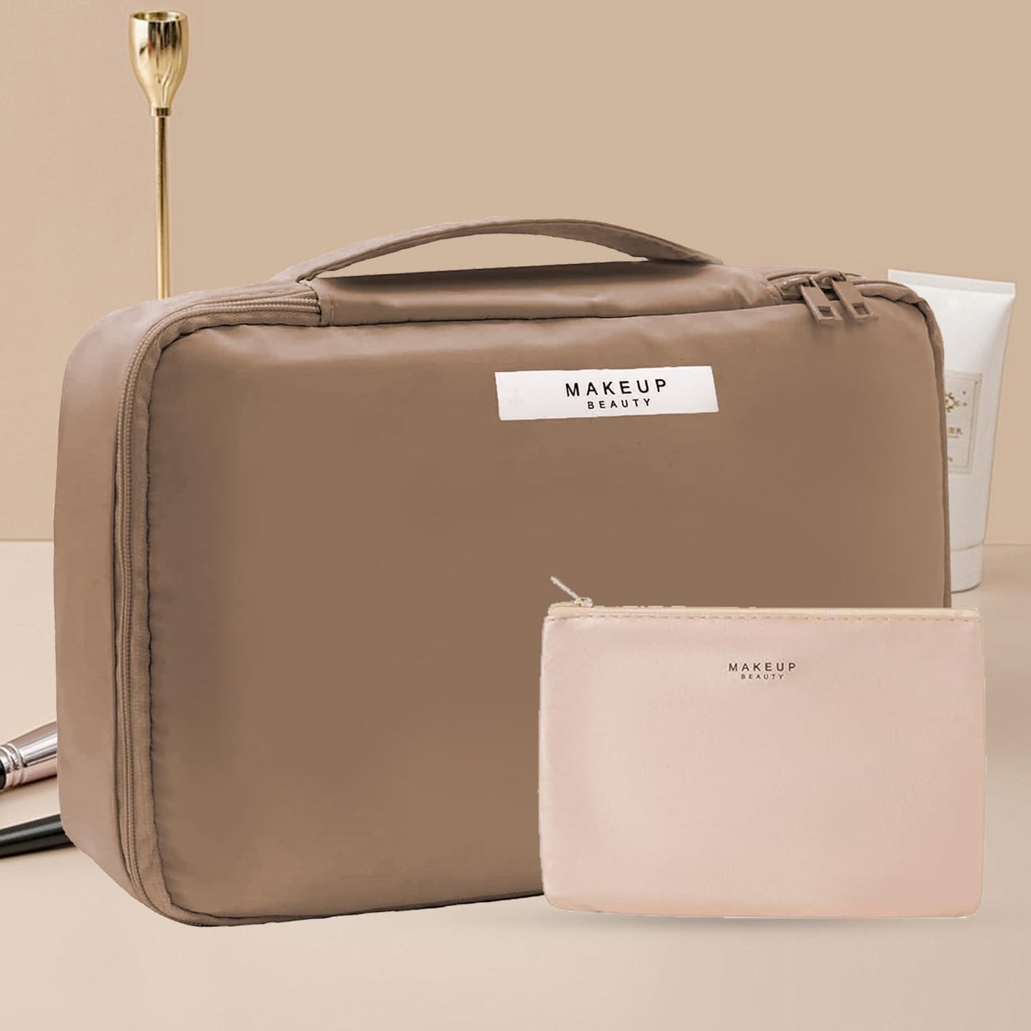 Travel Makeup Bag Cosmetic Bag Makeup Bag Toiletry bag for women and men (Coffee)