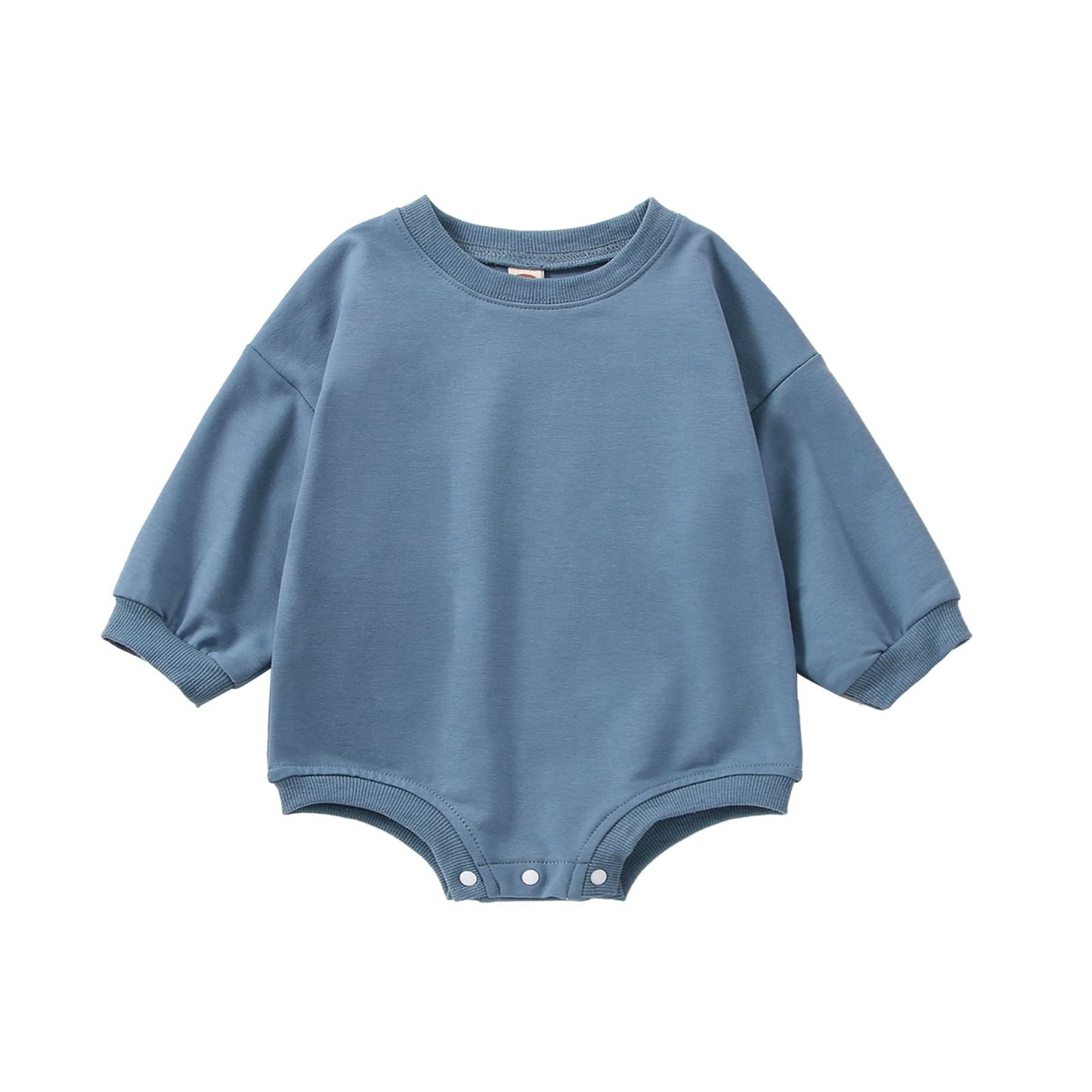 DOSYZTO Baby Girl Boy Sweatshirt Romper Outfit Solid Color Long Sleeve Round Neck Jumpsuit Infant Bodysuit Top (Solid Blue Romper,12-18 Months)