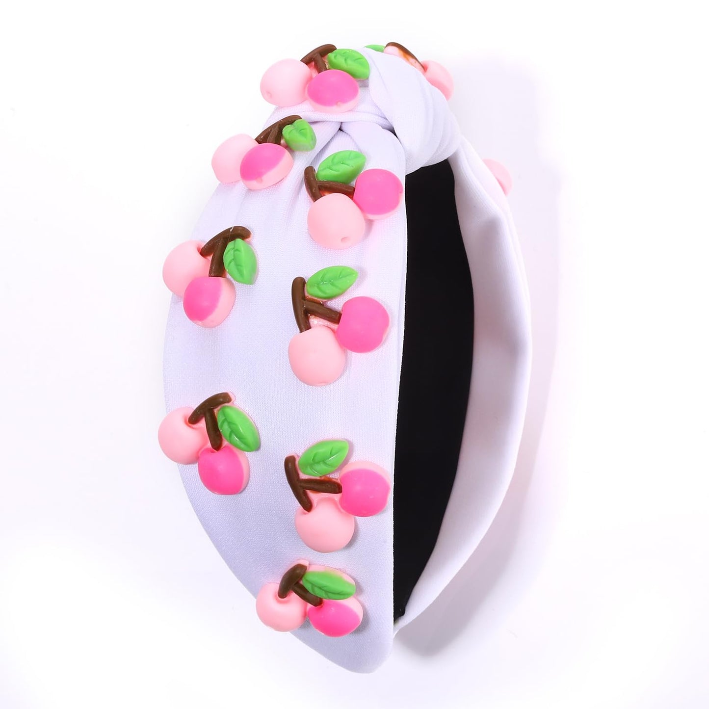 VOGUEKNOCK Fruit Headbands for Women Girls Tropical Cherry Knotted Headband Summer Beach Headwear Hair Accessories (Cherry-White)