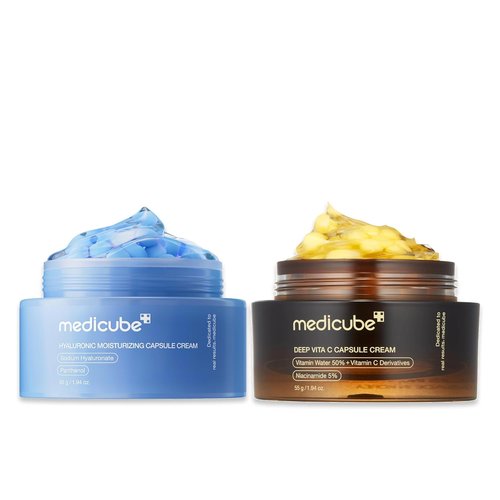 Medicube Daily Hydration Capsule Duo - Hyaluronic Acid & Vitamin C Cream Set | Radiance Boosting Moisturizers for Healthy Skin