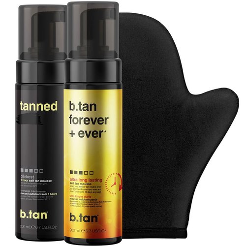 b.tan Self Tan Kit - Dark & Ultra Long Lasting Tanning Mousse Duo with Applicator Mitt, 6.7 Fl Oz