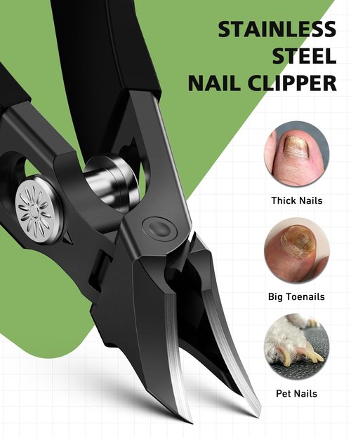 BALUCA Professional Ingrown Toenail Clipper - Slanted Toenail Clipper for Seniors & Thick Nails | Wide Jaw Curved Blade | Anti-Splash Safety Lock | Ergonomic Long Handle for Easy Trimming - Black
