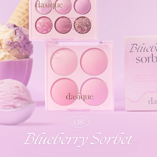 Dasique Blending Mood Cheek #08 Blueberry Sorbet - Vegan Blush with 4 Blendable Shades in Smooth Powder