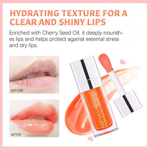 GECOMO Hydrating Lip Glow Oil - Nourishing Tinted Lip Gloss for Smooth Lips | Raspberry, 0.2 OZ