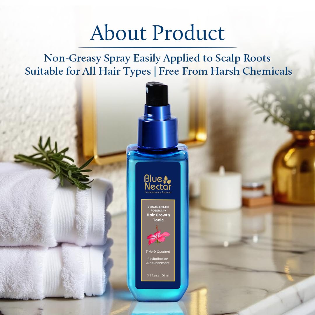 Blue Nectar Hair Growth Serum - Rosemary Oil Ayurvedic Tonic Spray for Hair Growth | 3.38 Fl Oz