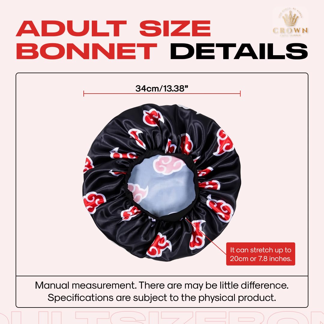 Red Black Cloud Large Bonnet - Silky Design Satin Bonnet with Elastic Soft Band African Head Wrap for Women