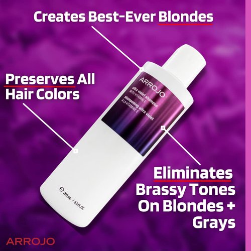 ARROJO Ultra Violet Purple Shampoo - 8.5 oz Color Treated Hair Care to Eliminate Brassy Tones