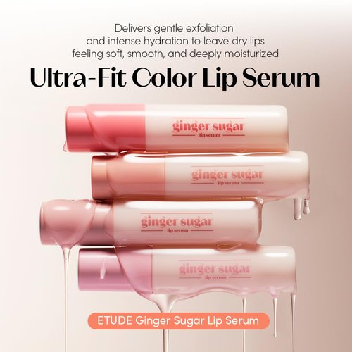 ETUDE Ginger Sugar Lip Serum - Nourishing Lip Balm with Mega Tip Applicator | Intensive Moisture in Nude Beige (13g)