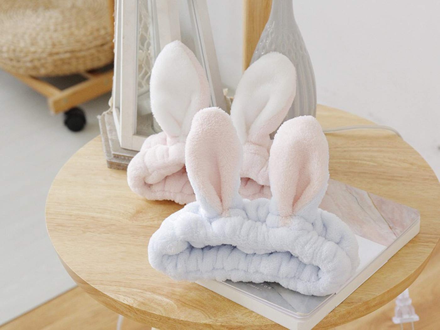 Skiennix Women’s Flannel Bunny Ear Makeup Headband - Soft & Elastic, 2-Pack for Comfort and Style
