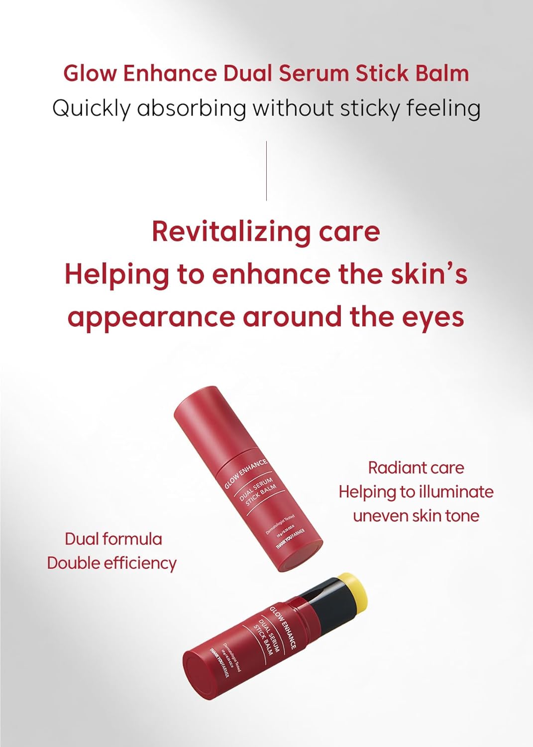 Thankyou Farmer Glow Enhance Dual Serum Stick Balm - Korean Eye Cream for Fine Lines & Lifting 0.35oz