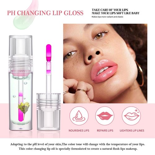Aaiffey Plumping Lip Glow Oil,Hydrating Tinted Lip Oil Color Changing Lip Gloss Floral Moisturizing Lip Balm Lip Care For Dry Lip Long Lasting Nourishing 3Pack