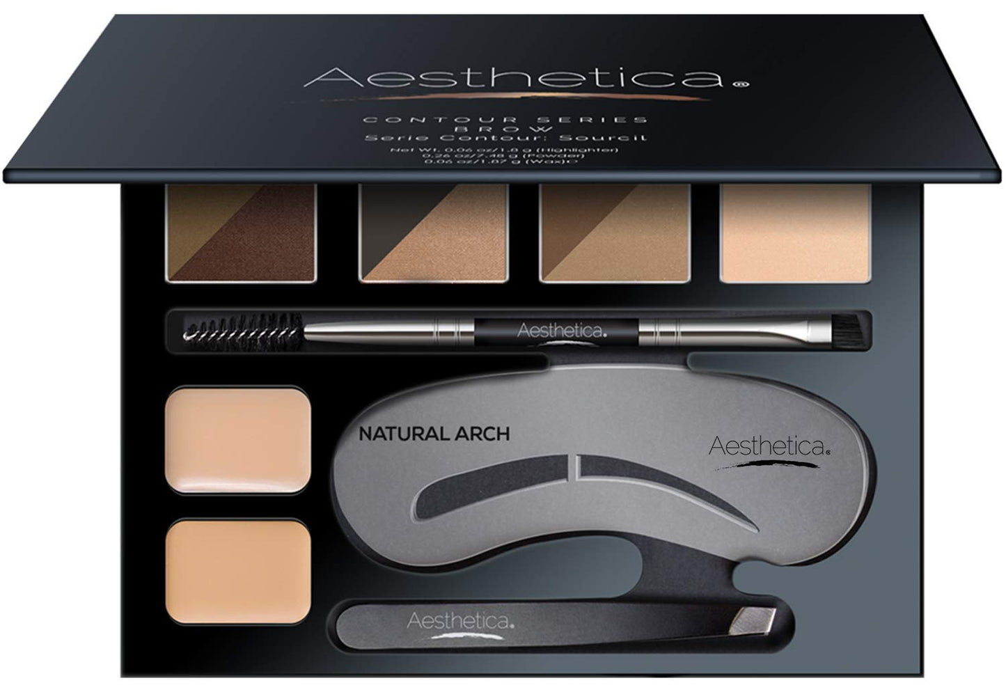 Aesthetica Brow Contour Kit - 16-Piece Eyebrow Makeup Palette with Powders, Stencils & Tools | Perfect Gift for Her