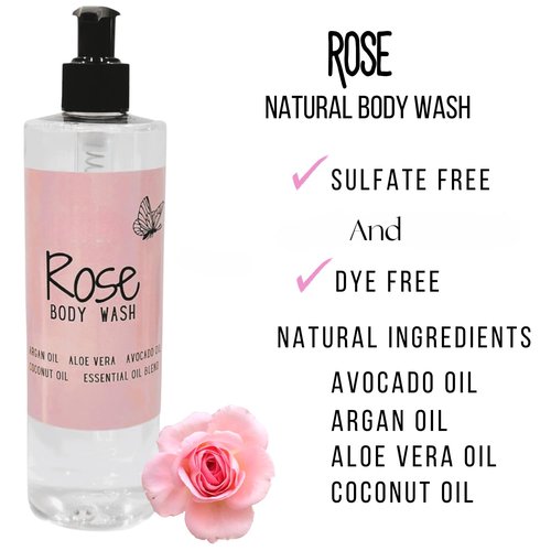 ROSE Natural Body Wash - Sulfate & Dye Free | Hydrating Formula for Dry & Sensitive Skin - 16oz