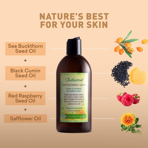 Just Nutritive Indoor Tanning Oil | Natural Tanning Bed Accelerator for Fast, Dark, Long-Lasting Tan | Moisturizing Body Oil with Vitamin E & Botanical Extracts | 8 Fl Oz