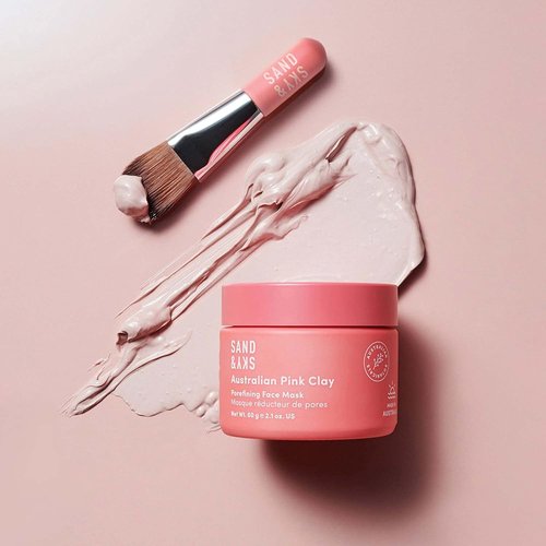 Sand & Sky Clay Mask - Australian Pink Clay Detoxifying Face Mask for Pore Minimizing & Brightening | Brush Included