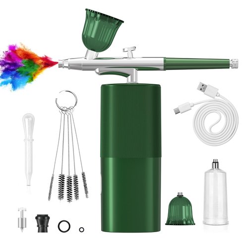 Airbrush Paint Airbrush Kit Airbrush Compressor Airbrush Nail Airbrush Machine Air Brushes for Makeup,Nail Art,Painting, Cake, Model Coloring (Green)