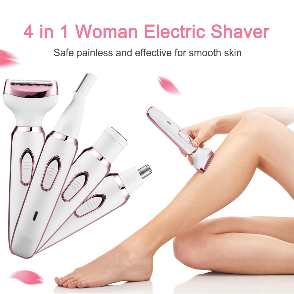 Bikini Trimmer for Women, Electric Razor Hair Shaver for Face Nose Eyebrow Beard Mustache Arm Leg Armpit Bikini, Replaceable Lady Facial Razor, Painless Rechargeable 4 in 1 Women Body Shaver for Trip