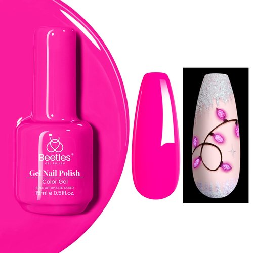 Beetles Hot Pink Gel Nail Polish - Luminous Pink Gel Polish 15ml Glow in the Dark Pink Easter Soak Off Uv LED Nail Lamp Nail Art Manicure Salon DIY Home Gift for Women Girls