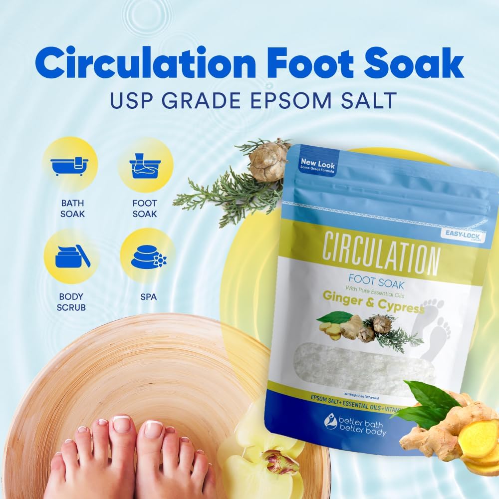 Skiennix Epsom Salt Foot Soak - 32 Ounces with Ginger & Cypress Essential Oils | Vitamin C Infused, BPA-Free Pouch