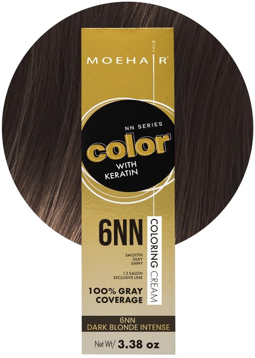 MOEHAIR 6NN Permanent Hair Color - Dark Blonde Intense | 100% Gray Coverage | Keratin Infused, Non-Drippy (3.38 Oz)