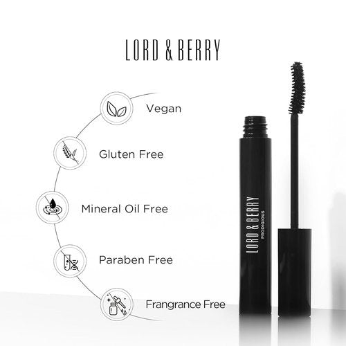 Lord & Berry Prodigious Mascara - Curling & Volumizing Formula with Diamond Powder | Smudge-Free, 0.33 fl oz