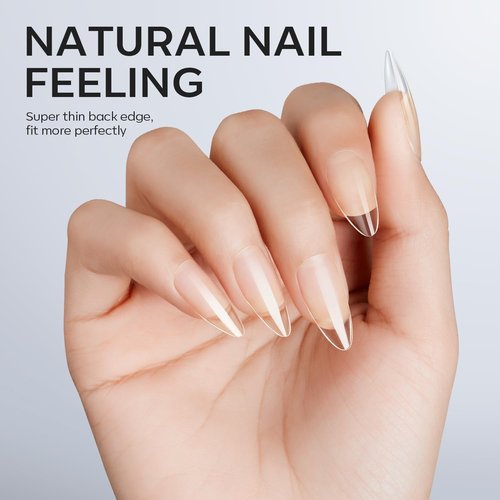 Modelones Almond Fake Nail Tips -510Pcs Medium Soft Gel Nail Tips Almond Shape Pre Etched Half Matte Full Cover Clear Acrylic Gel Kit False Press on for Extension Manicure Salon DIY at Home 15 Sizes
