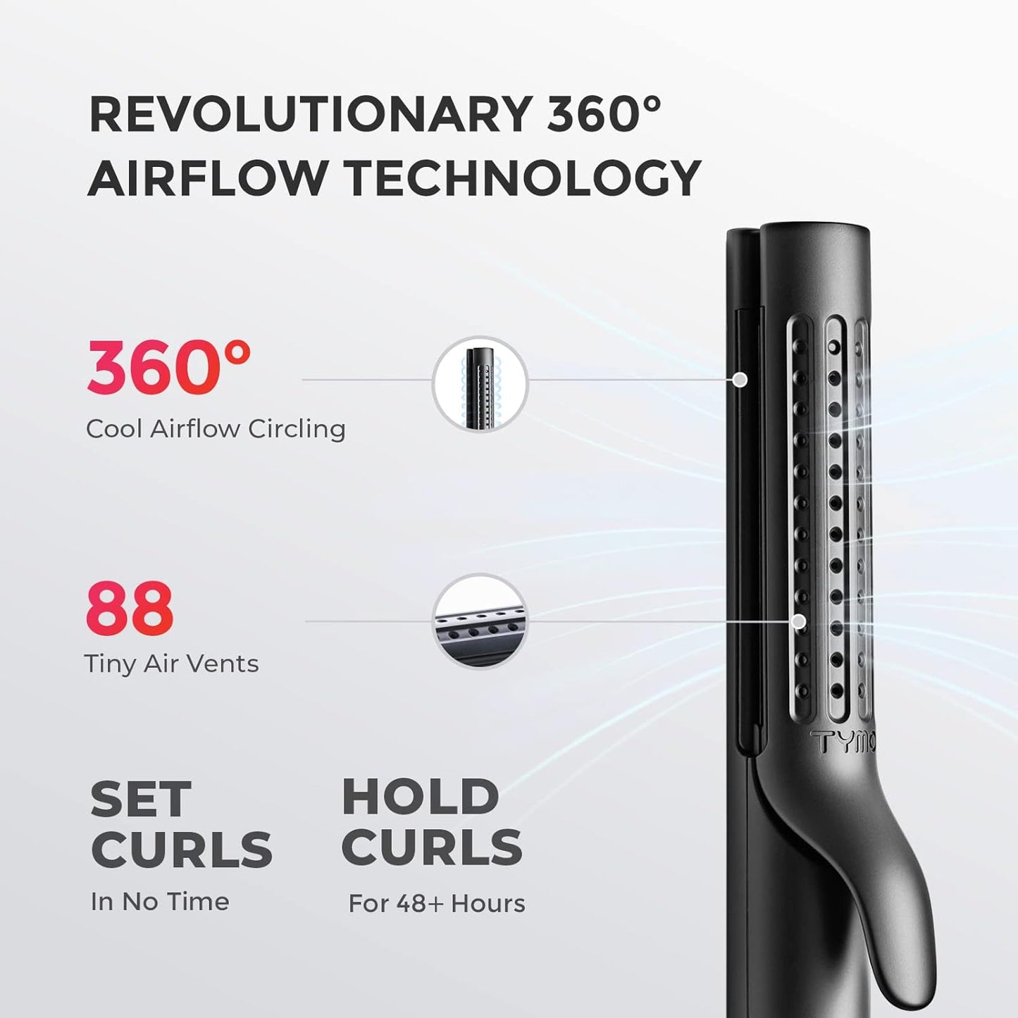 TYMO Airflow Curling Iron - 2 in 1 Flat Iron & Curler with Anti-Scald Technology, 1.25 Inch, Black
