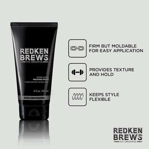 Redken Brews Molding Paste For Men - High Hold, Natural Matte Finish, All Hair Types, Sulfate-Free