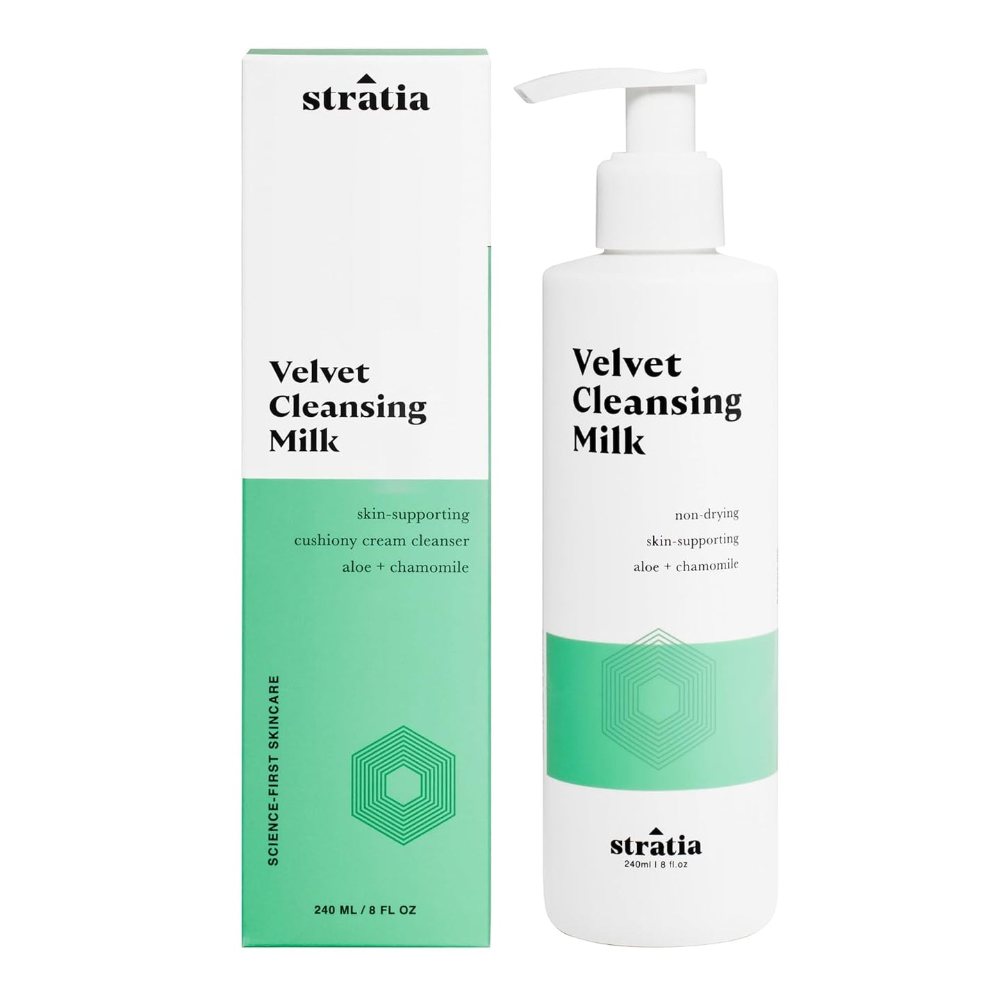 Stratia Velvet Cleansing Milk - Gentle Cream Face Cleanser with Chamomile & Aloe Vera | 8 Fl Oz