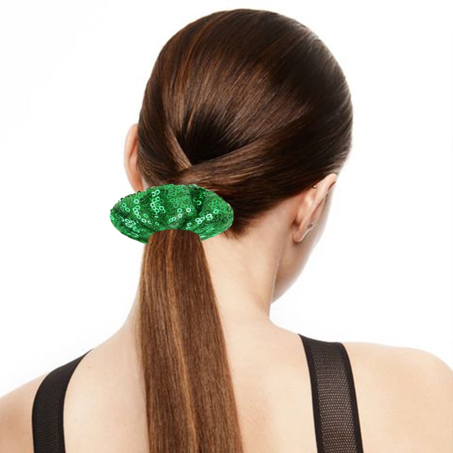 YUESE 2 Pieces Sparkly Sequins Hair Scrunchies Elastics Hair Bands Ponytail Holders Hair Wrist Ties Ropes Scrunchies for Show Gym Dance Party Club Girls Women Hair Accessories （Green-B）