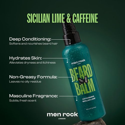 Men Rock Awakening Beard Balm - Sicilian Lime Leave-In Conditioner for Soft, Manageable Beards - 3.4 oz