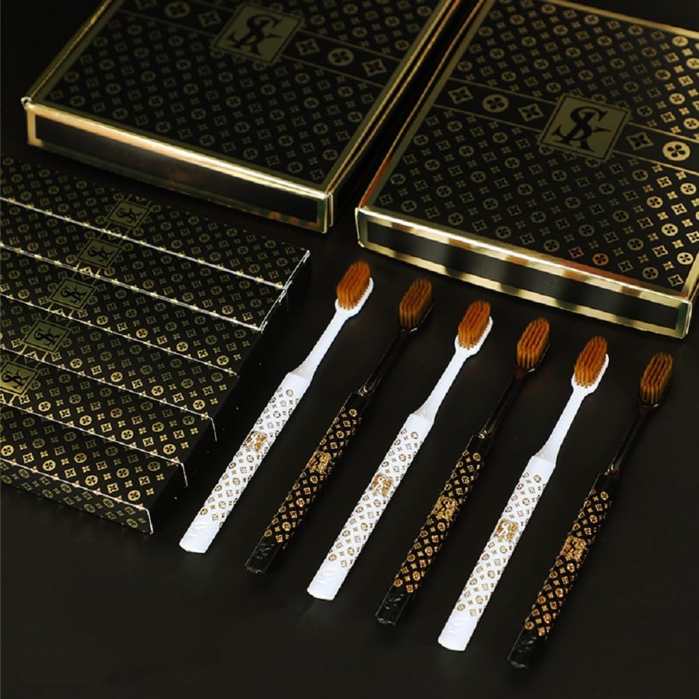 Skiennix Medium Manual Toothbrush Pack - 6 Deep Cleaning Toothbrushes for Sensitive Teeth & Gums | Gold Edition