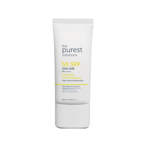 Purest Solutions Invisible UV Protection Daily Moisturizer SPF 50+ | Hydrating Hyaluronic Acid & Shea Butter - Anti-Aging for All Skin Types (1.69 fl. oz)