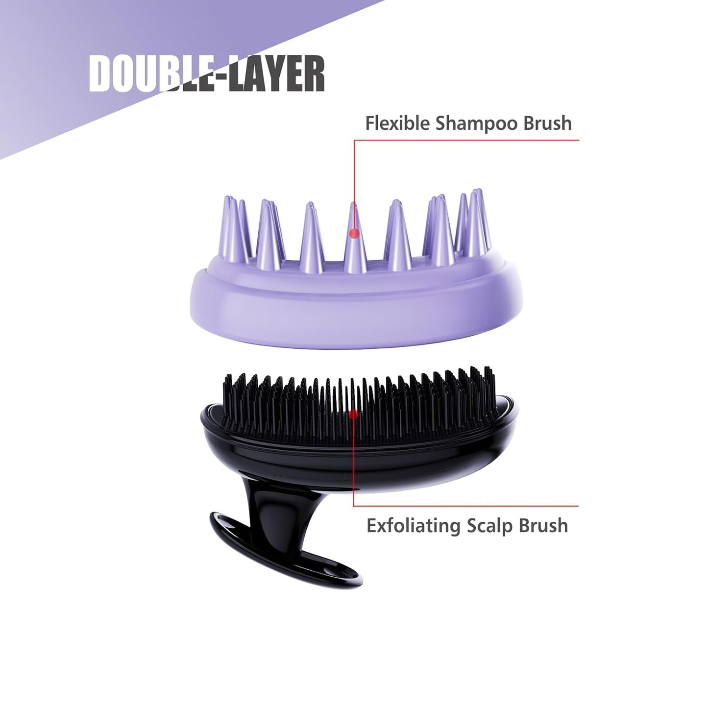 Skiennix 2-in-1 Scalp Massager Shampoo Brush - Exfoliating Dandruff Scrubber for Hair Growth | Black Purple
