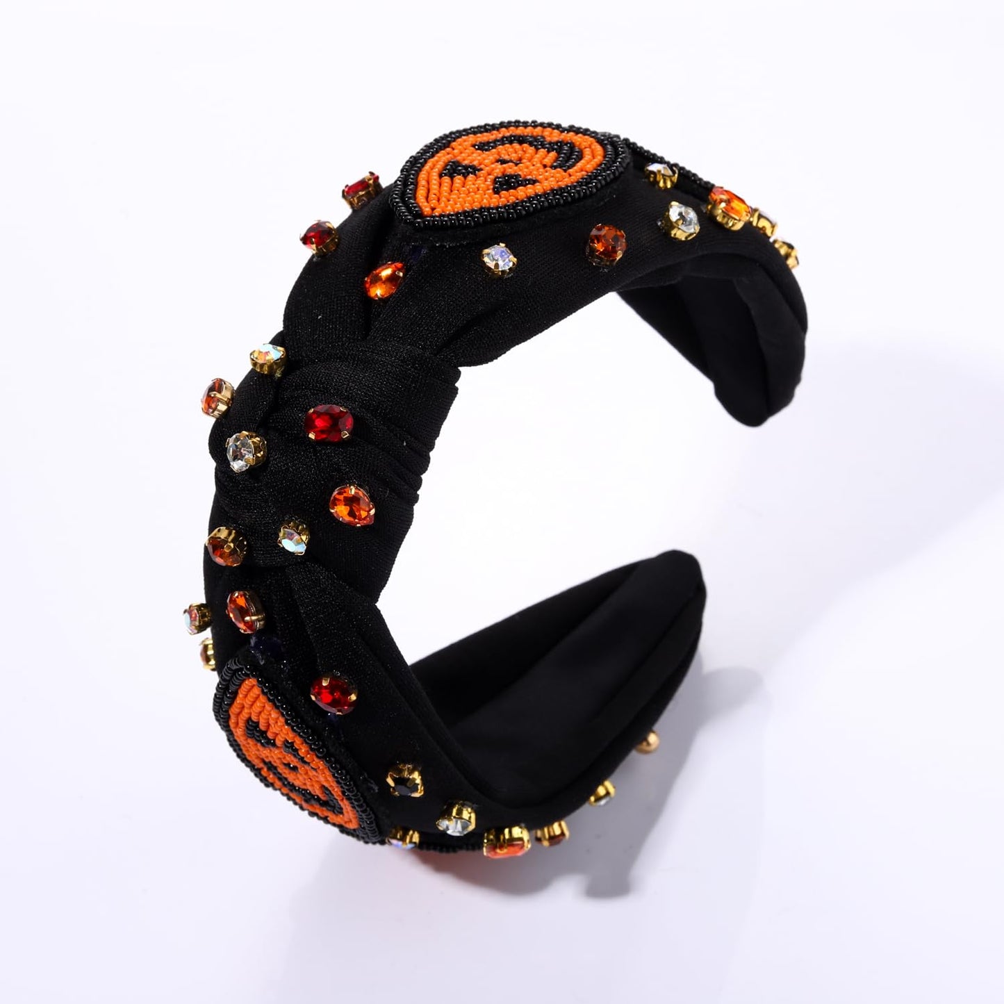 JERTOCLE Halloween Knotted Headband for Women Crystal Pumpkin Candy Corn Houndstooth Hairband Halloween Hair Accessories Gift