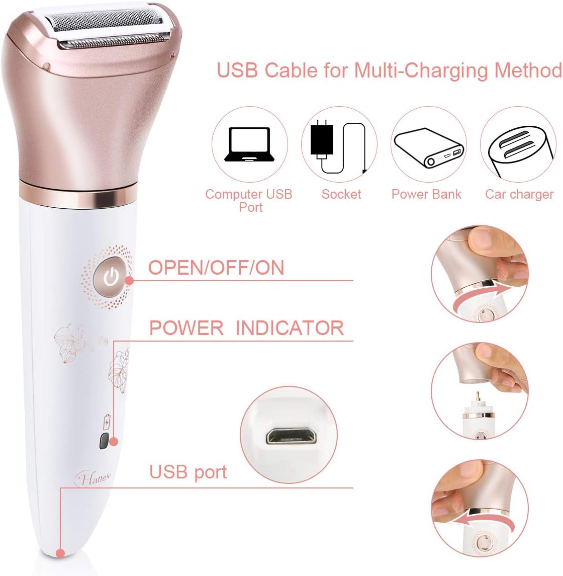 Skiennix Electric Razor for Women - Painless 2-in-1 Hair Remover for Face, Legs & Underarms | Portable Wet & Dry Trimmer with Micro USB Recharge