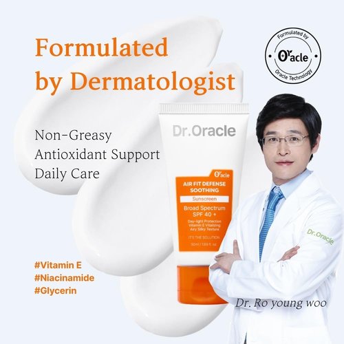 Dr. Oracle Air Fit Defense Sunscreen - SPF 40+ Soothing Formula, No White Cast, Lightweight Hydration, 1.69 fl. oz