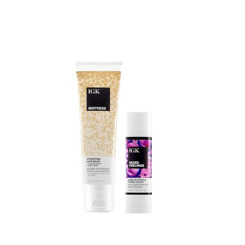 IGK Mistress Hydrating Hair Balm & Mixed Feelings Leave-In Blonde Toning Drops - Nourish & Tone Brassy Hair | 5 oz + 1 oz