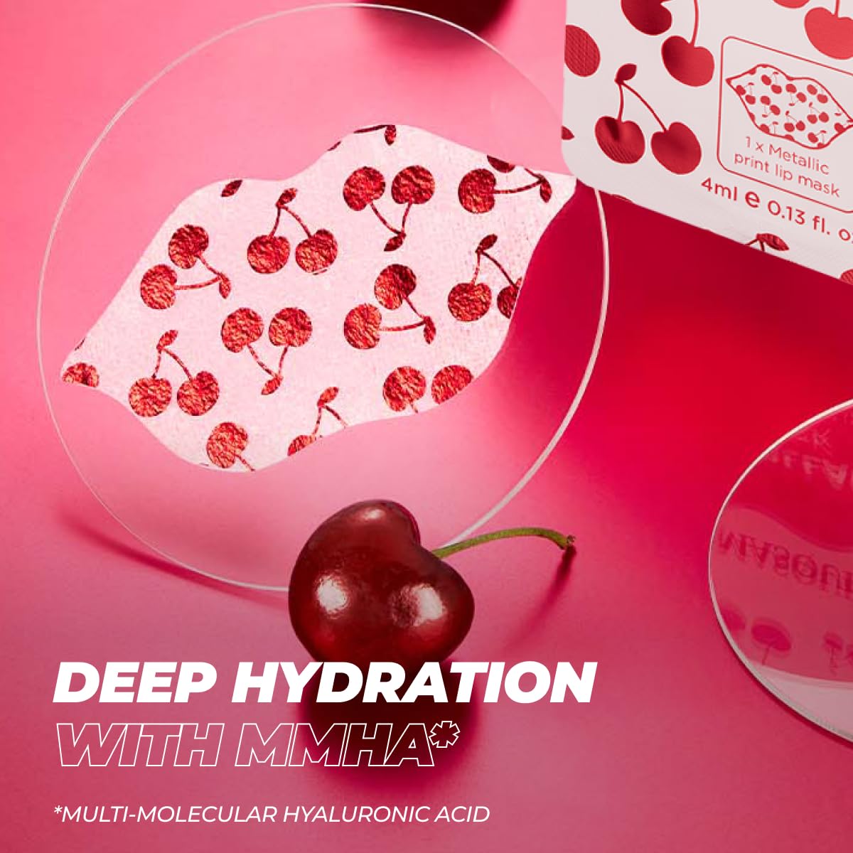 Vitamasques Lip Mask - 3-Pack Cherry Vegan Collagen Sheets for Dry, Chapped Lips | Nourishing & Hydrating with Wild Cherries & Hyaluronic Acid