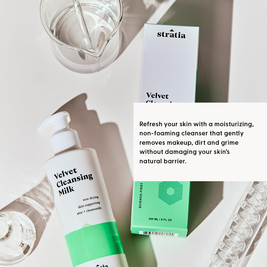 Stratia Velvet Cleansing Milk - Gentle Cream Face Cleanser with Chamomile & Aloe Vera | 4 Fl Oz