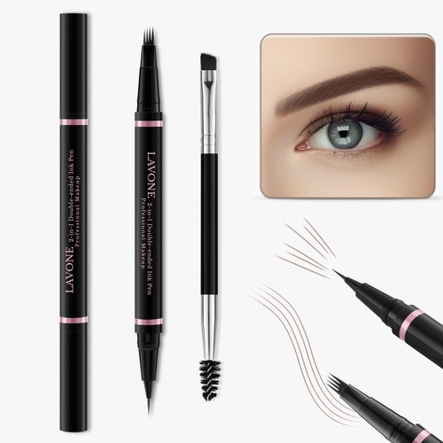Eyebrow Pencil Makeup Kit - Waterproof 2-in-1 Microblading Pen & Pomade, Dual-Ended Brush | Ash Blonde